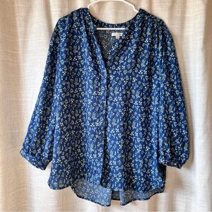 JACHS Girlfriend New York | 3/4 Sleeve V Neck Blue Floral Blouse Women’s XXL